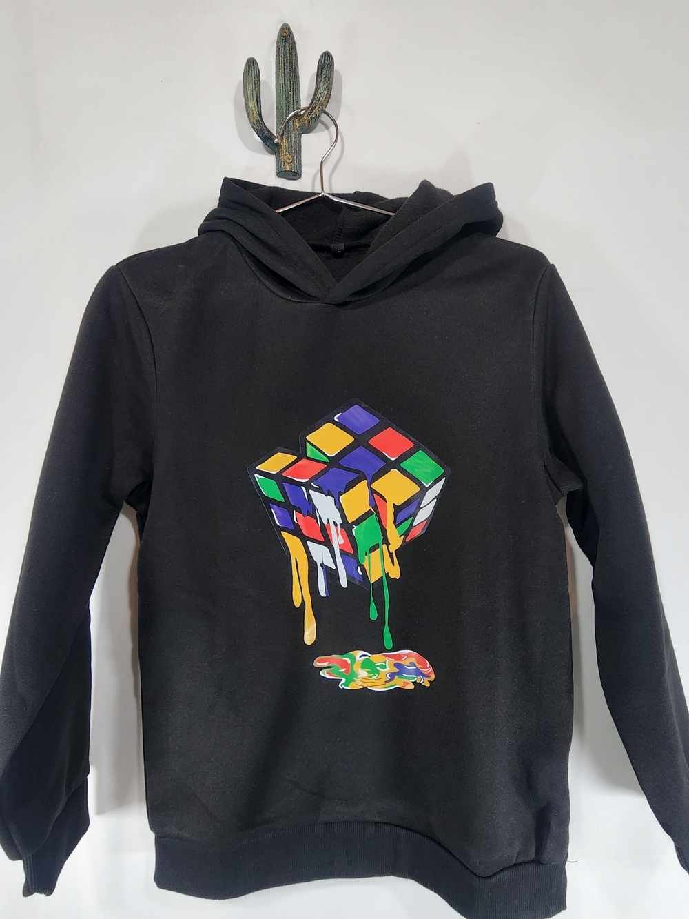Melting Rubik's Cube Black Graphic Hoodie Kids Size 12Y NWOT